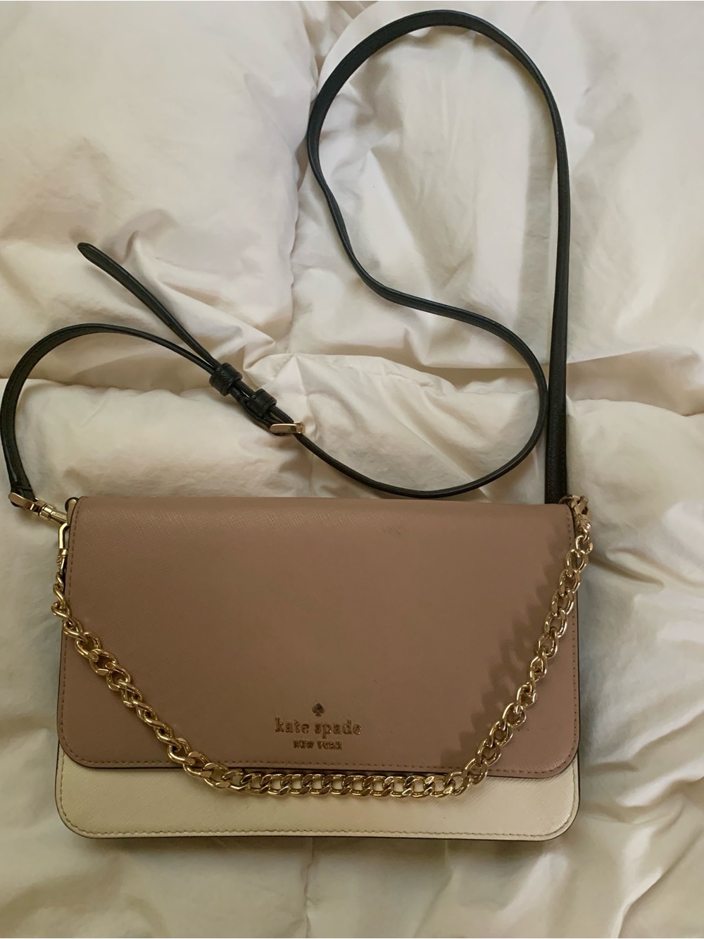 kate spade Leather Crossbody in Cocoa brown and Cream with Gold Chain